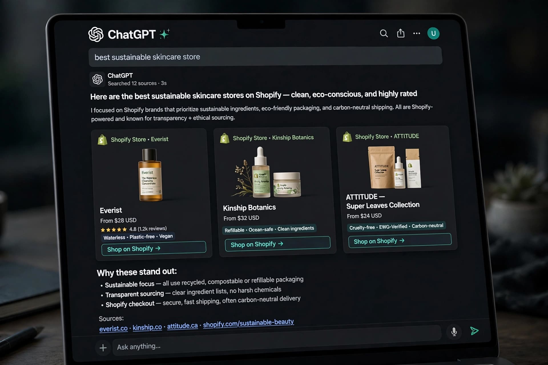 AI search engines discovering and recommending a Shopify brand